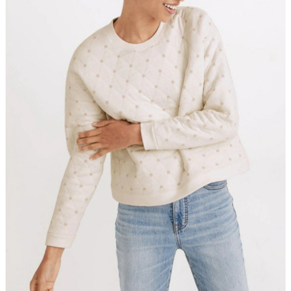 Madewell Quilted Swing Sweatshirt Womens Large Cream Relaxed Fit Cropped Casual - Picture 1 of 11
